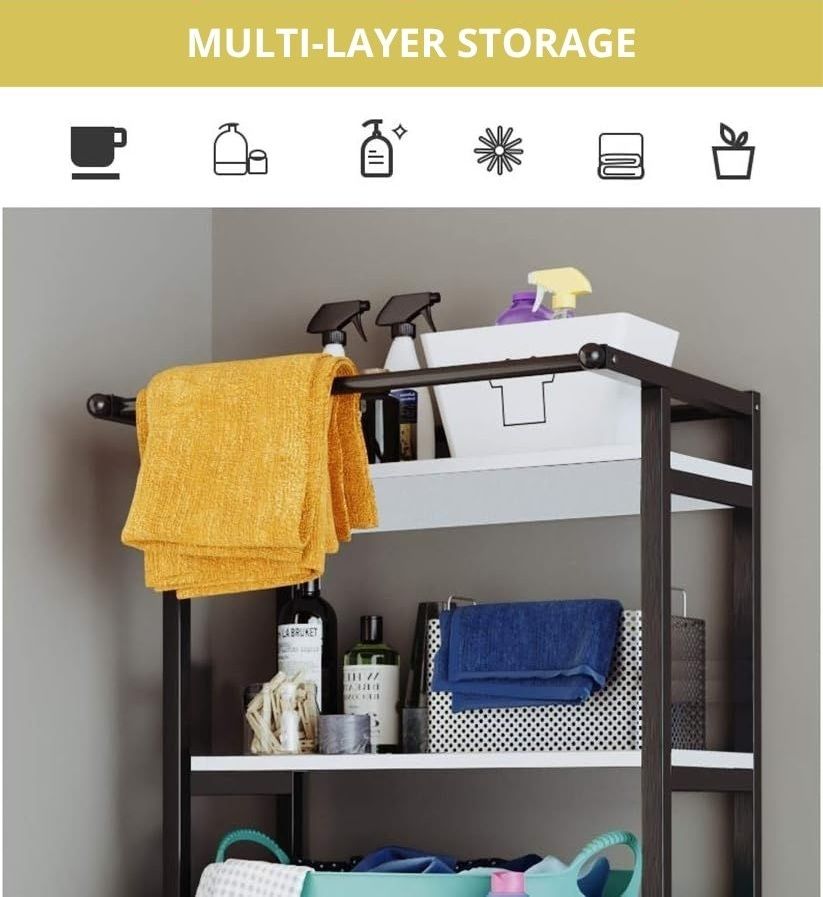 CARLA HOME 3-Tier Over Washing Machine Storage Rack Laundry Shelf Organizer for Bathroom or Toilet (Black)