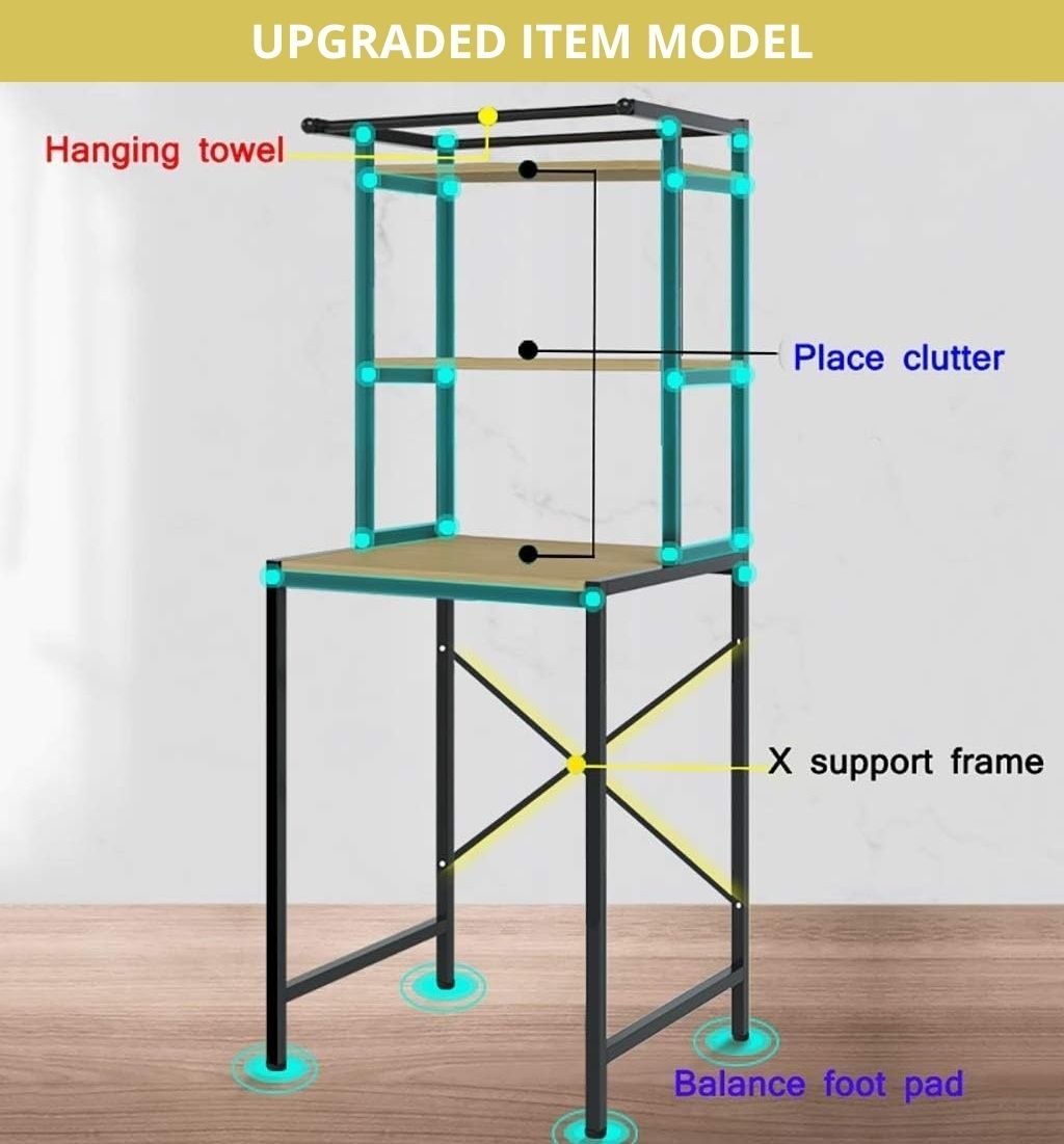CARLA HOME 3-Tier Over Washing Machine Storage Rack Laundry Shelf Organizer for Bathroom or Toilet (Black)