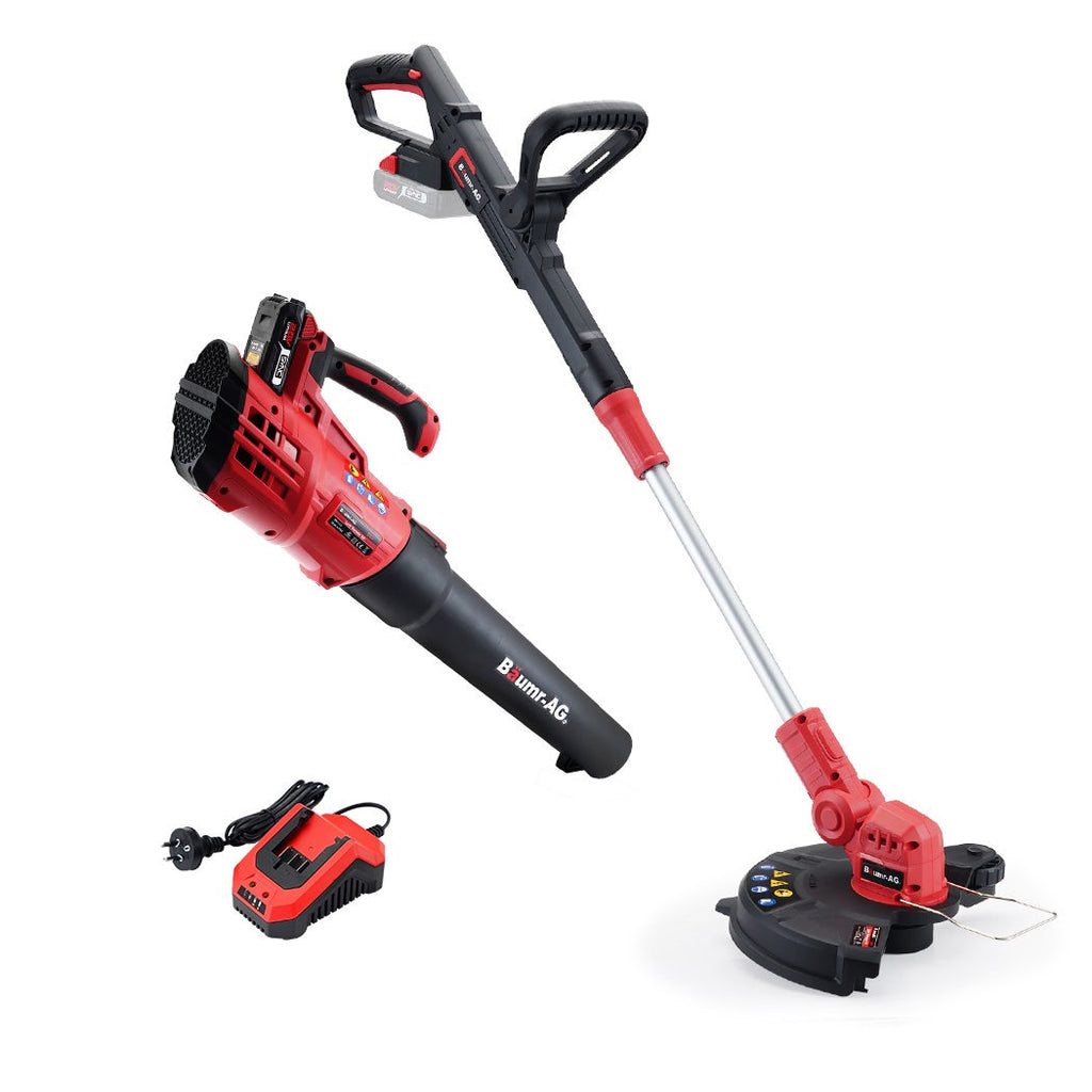 BAUMR-AG 20V Cordless Line Trimmer Electric Whipper Snipper & Leaf Blower Combo Kit Battery Charger