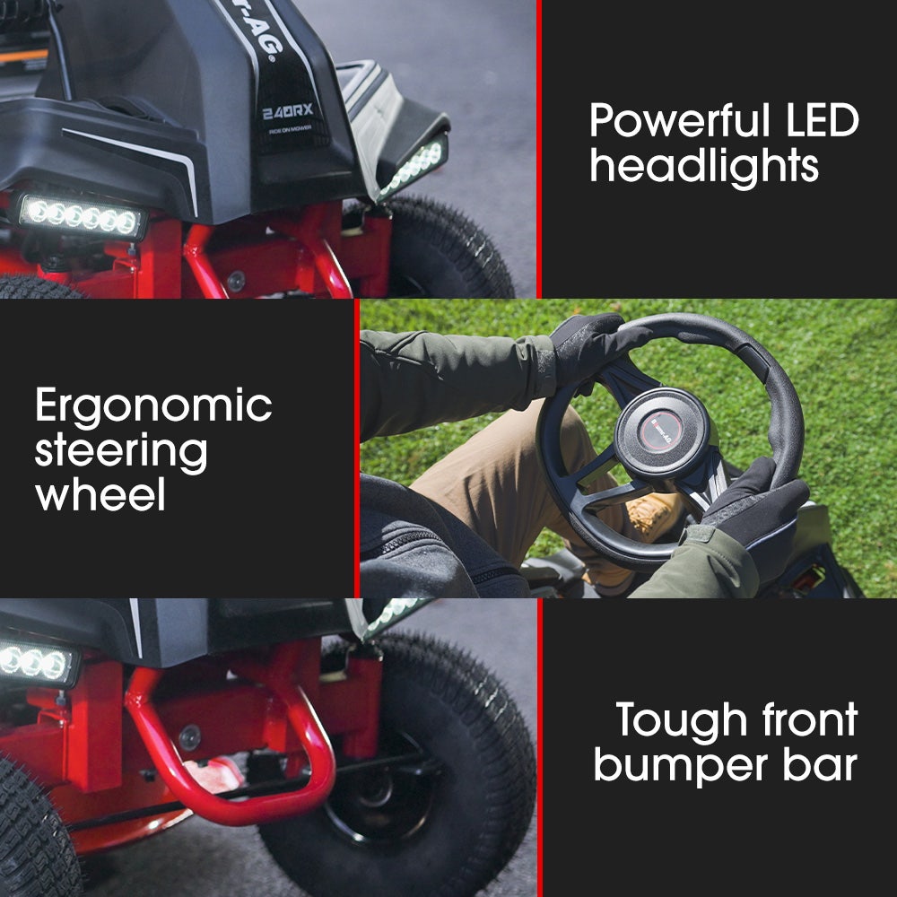 BAUMR-AG 24" Ride On Lawn Mower, Lithium Electric Start System, 6HP 224cc, 5 Cut Heights, Catcher and Mulch Kit
