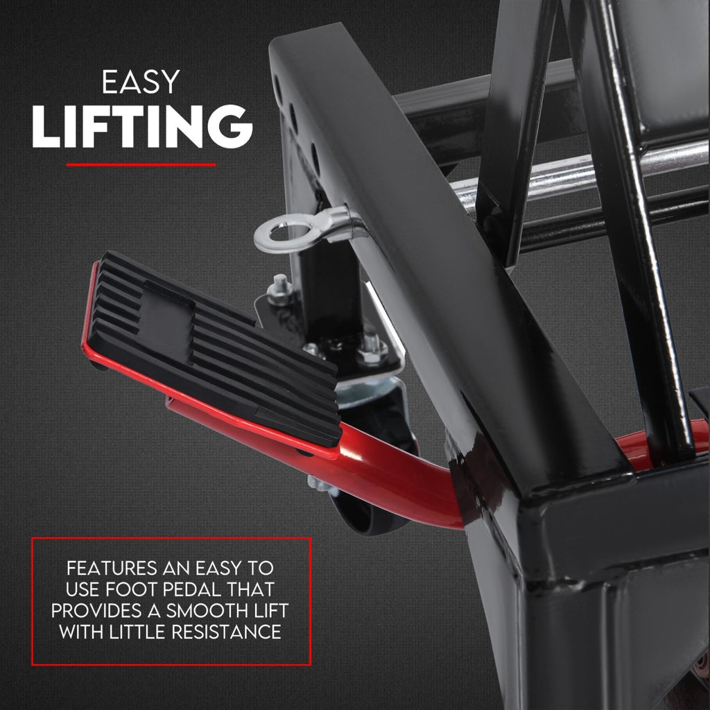 Motorcycle Scissor Lift Stand w/ castors 136KG Motorbike Working Bench Jack