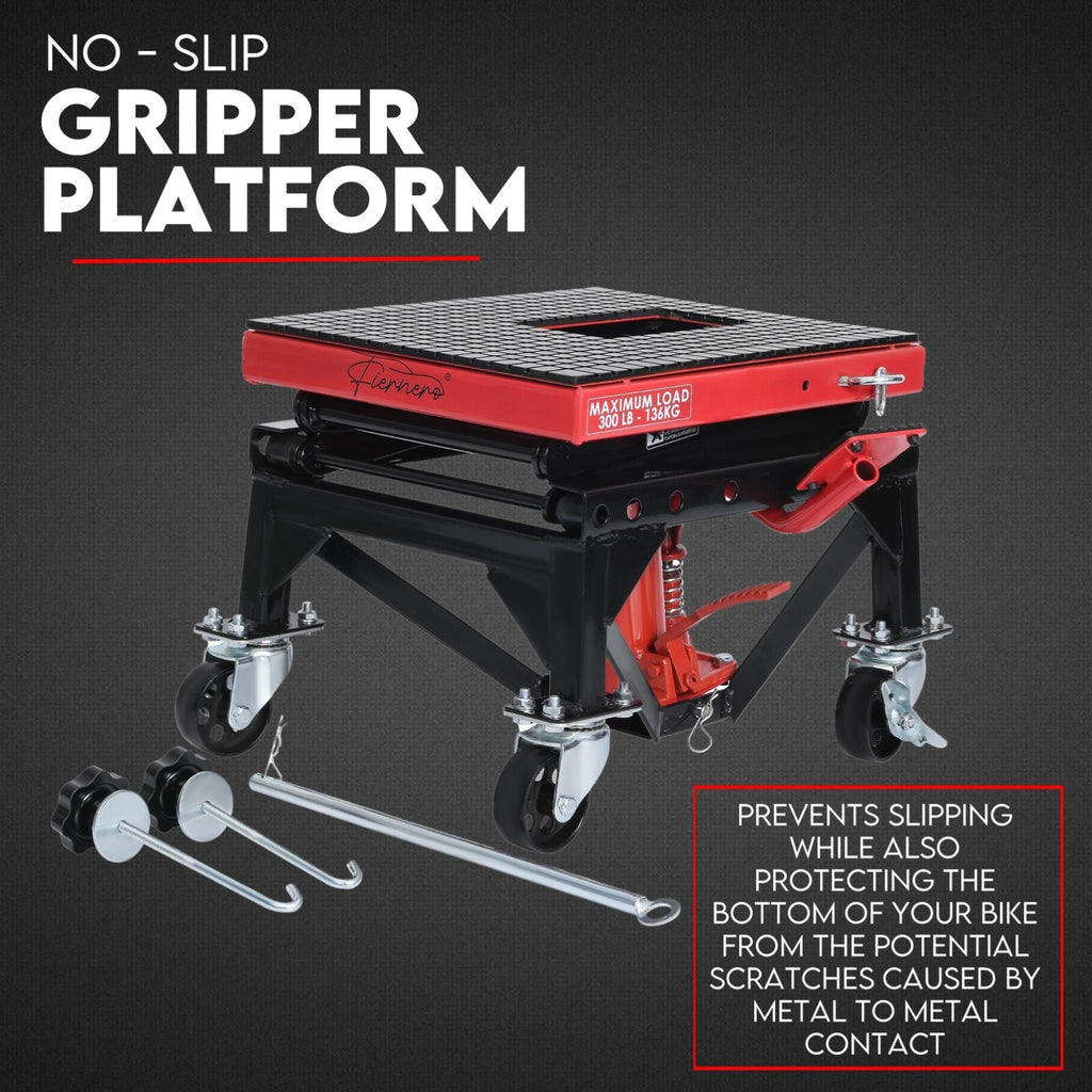 Motorcycle Scissor Lift Stand w/ castors 136KG Motorbike Working Bench Jack