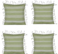 Pack of 4 Fresh Green & White Striped Cushion Cover with white knotted edging