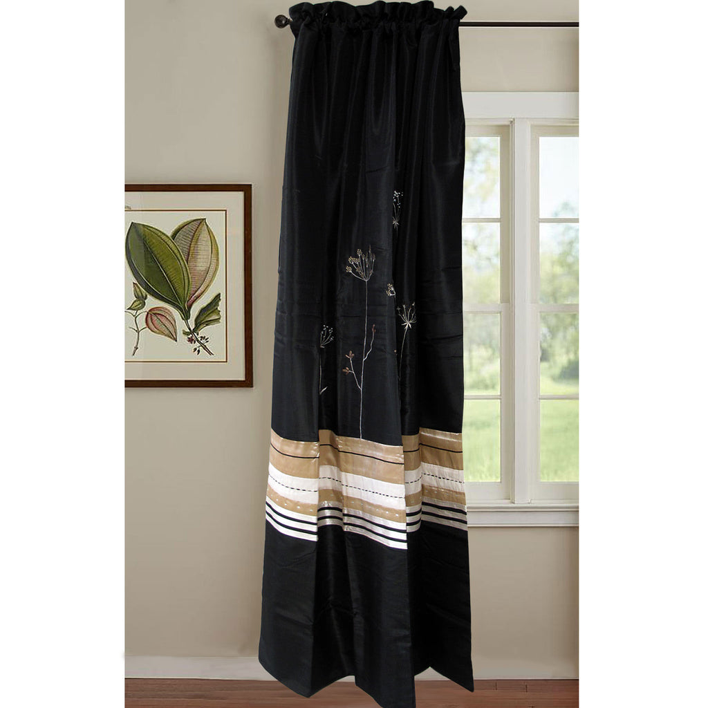 Pair of Embroidered Rod Pocket Curtains 150 x 213cm