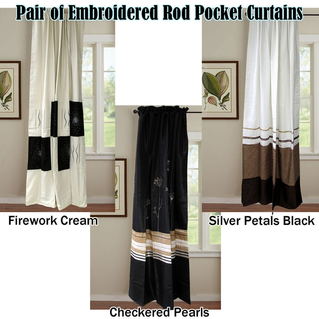Pair of Embroidered Rod Pocket Curtains 150 x 213cm