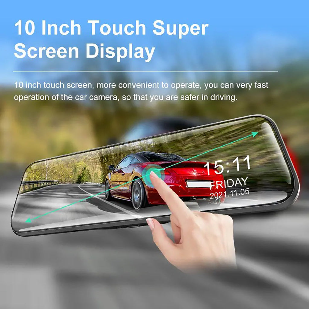 10” 4K Mirror Dash Cam, 2K Rear Camera, WiFi GPS ADAS BSD, Stream Media, 64GB Included