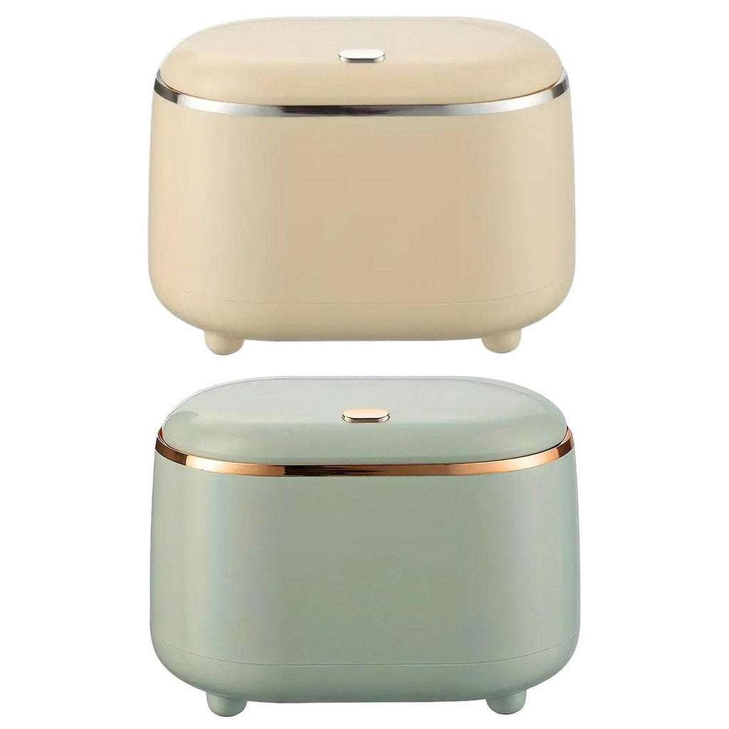 Small Desktop Trash Can Oval Pop Up Lid Rubbish Bin Waste Organizer Container - Green