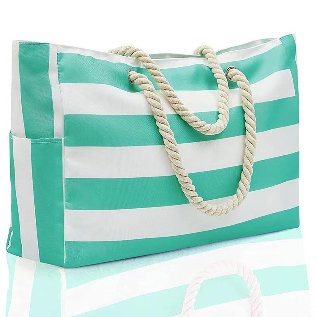 Large Bohemian Striped Canvas Beach Bag Zipper Tote for Travel Outdoor Vacation - Yellow