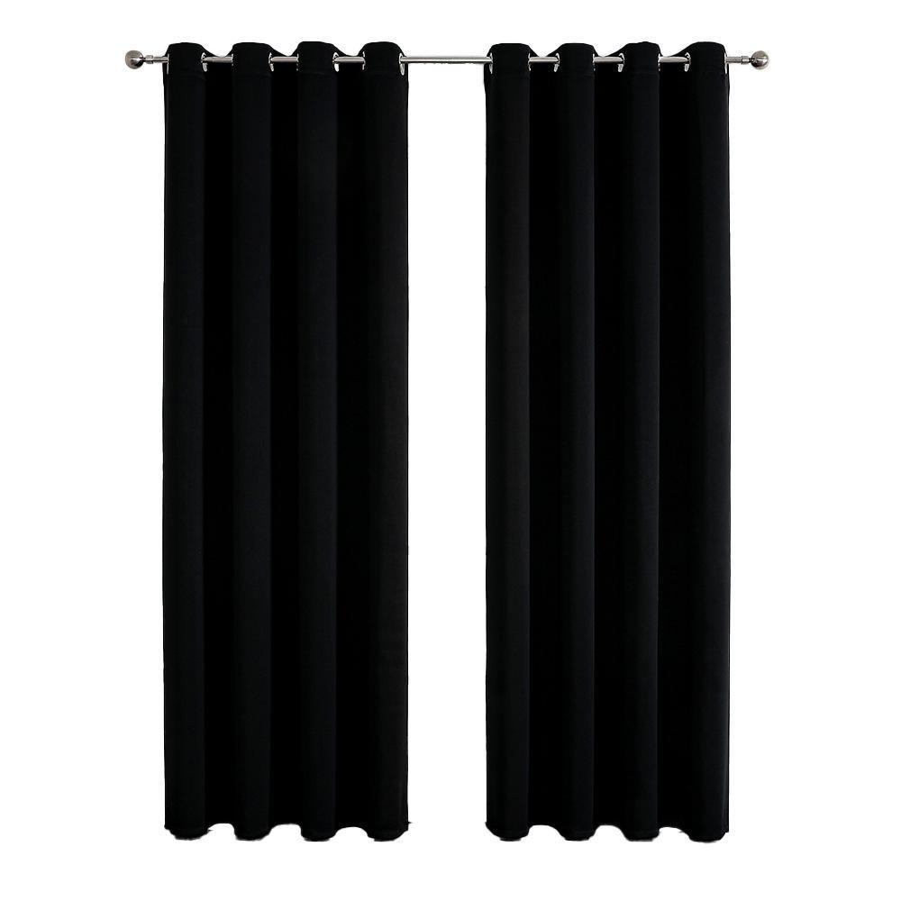 2pcs Semi Blackout Curtain Fabric Solid Colour Home Decor Drapes for Living Room - Black - 132x213cm