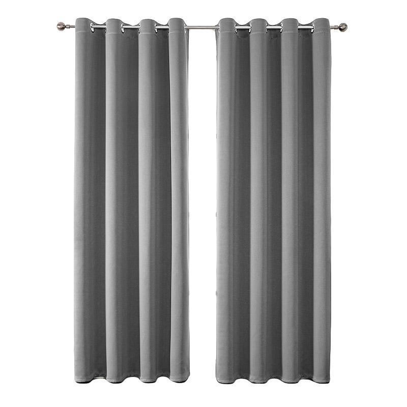 2pcs Semi Blackout Curtain Fabric Solid Colour Home Decor Drapes for Living Room - Yellow - 132x244cm