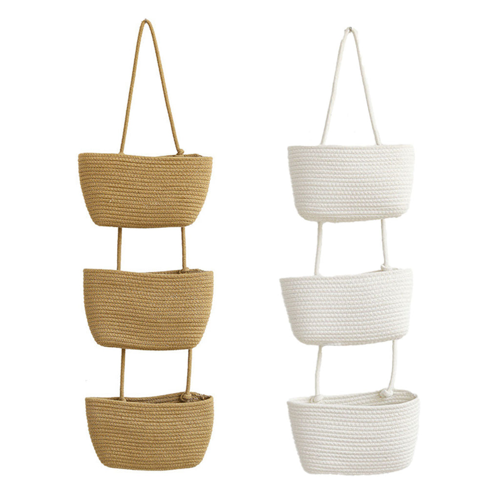 3 Layer Wall Mounted Storage Basket Hanging Organizer Rack for Household Items - White