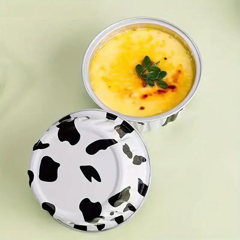 100Pcs Cake Tools Pudding Cake Aluminum Foil Baking Cups Cupcake Cup with Lids - 100pcs-Cow