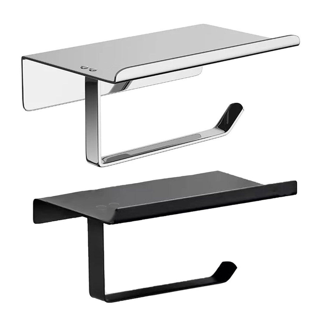 304 Stainless Steel Toilet Paper Holder Non-perforated Roll with Phone Rack - Silver