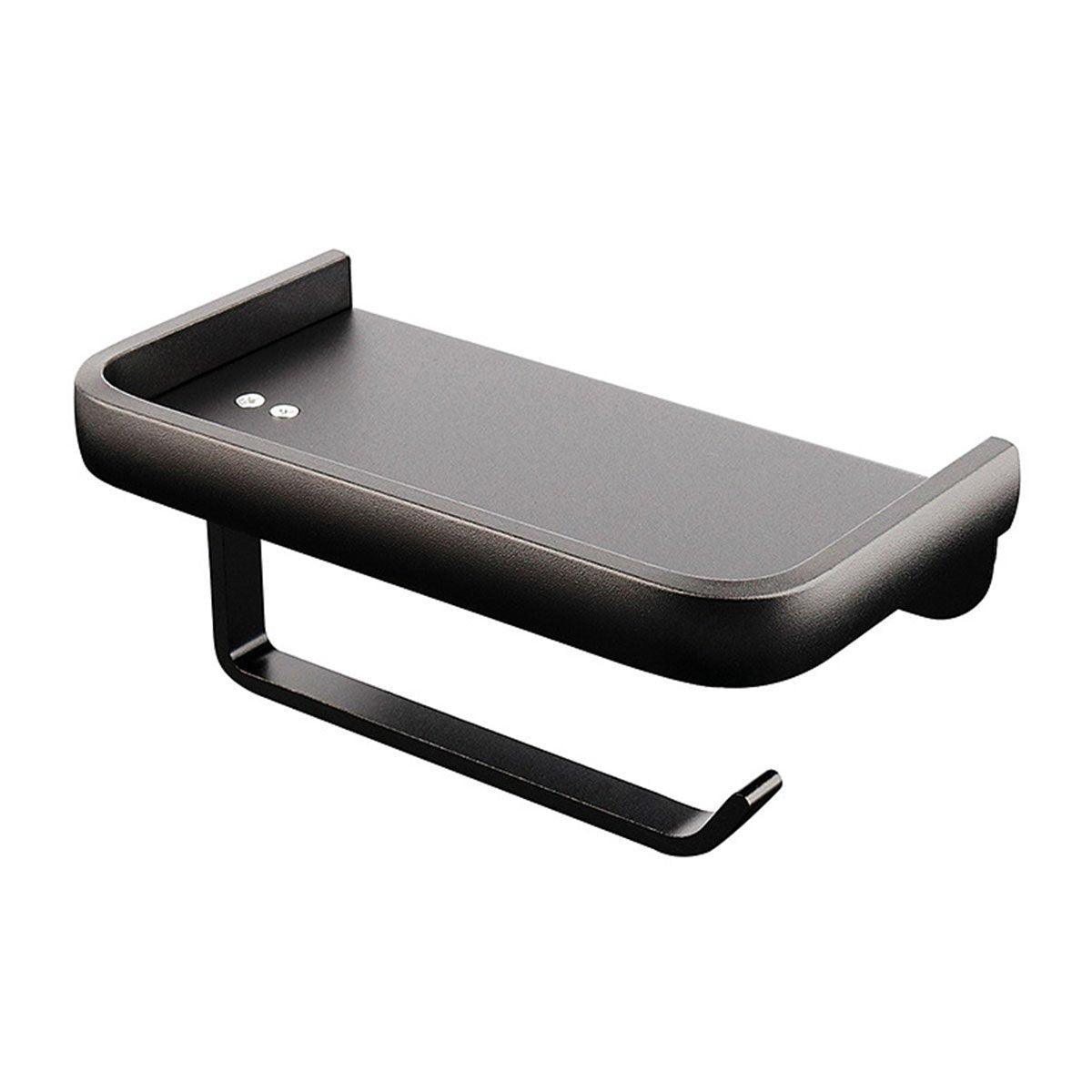 Wall Mounted Aluminum Toilet Paper Holder Non-perforated Tissue Cell Phone Shelf - Golden