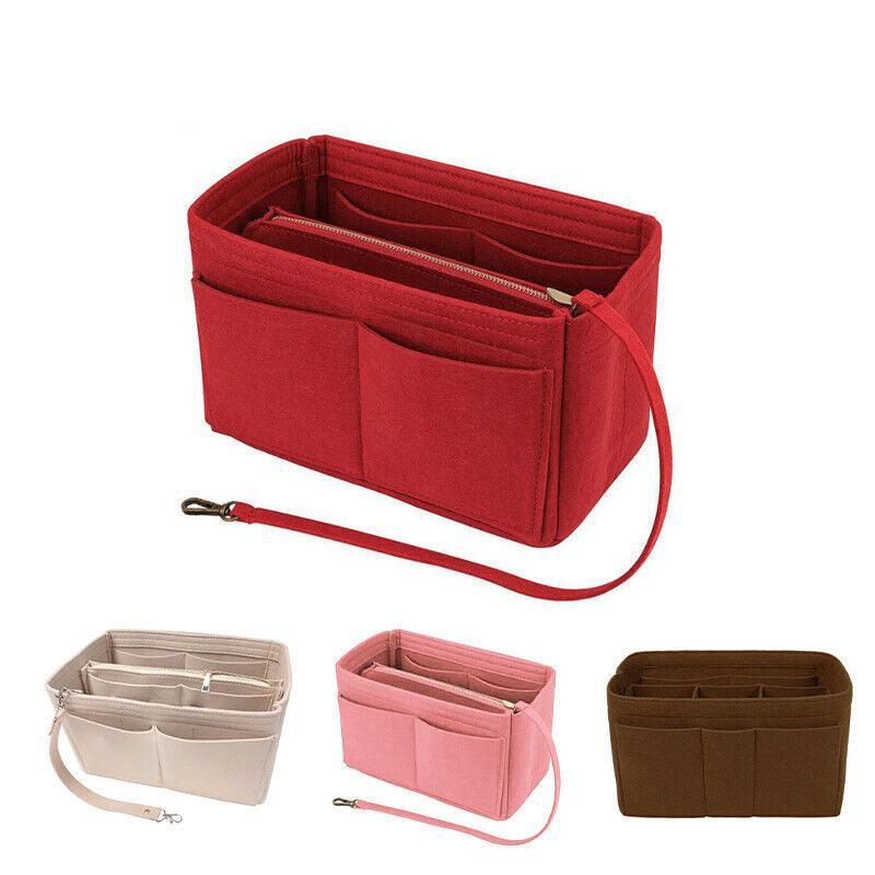 Felt Handbag Organizer Insert with Multiple Pockets for Tote and Purse - Coffee L Size