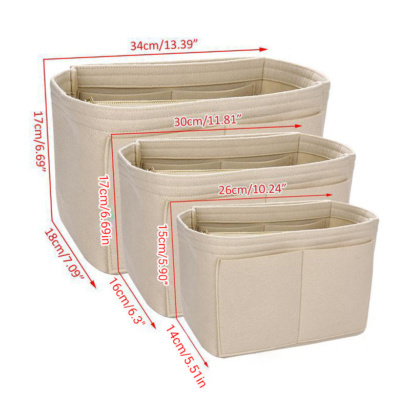 Felt Handbag Organizer Insert with Multiple Pockets for Tote and Purse - Coffee L Size