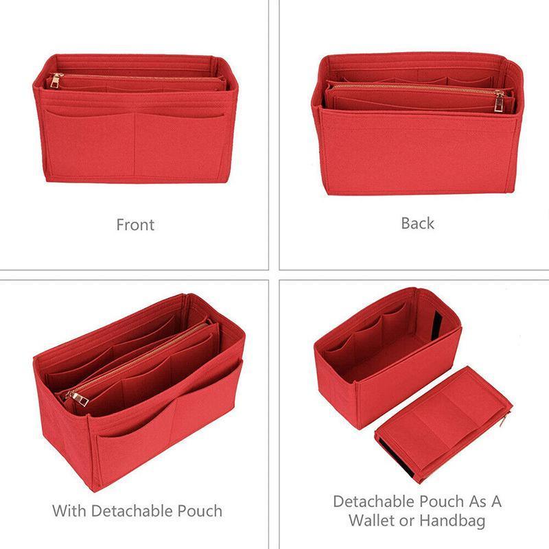 Felt Handbag Organizer Insert with Multiple Pockets for Tote and Purse - Coffee L Size