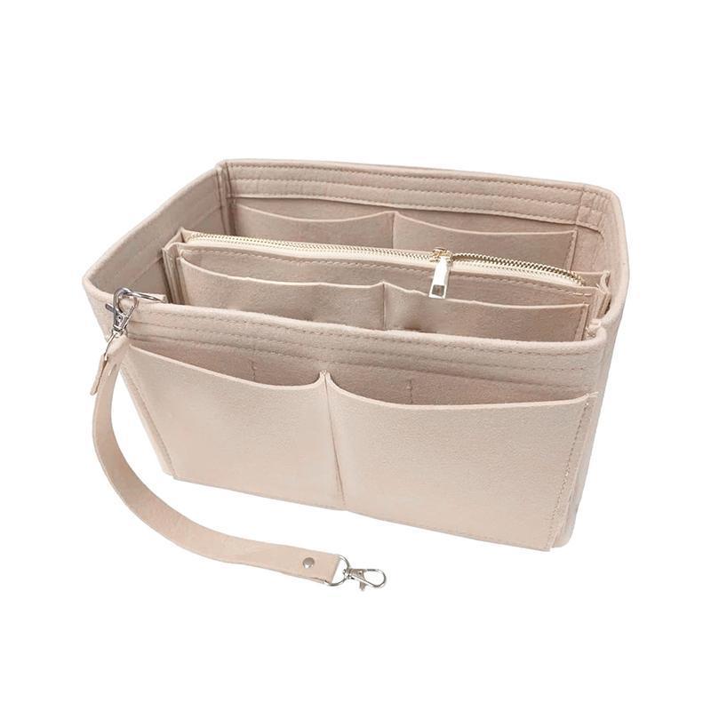 Felt Handbag Organizer Insert with Multiple Pockets for Tote and Purse - Coffee L Size