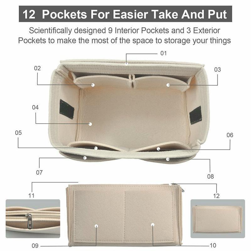 Felt Handbag Organizer Insert with Multiple Pockets for Tote and Purse - Coffee XL Size