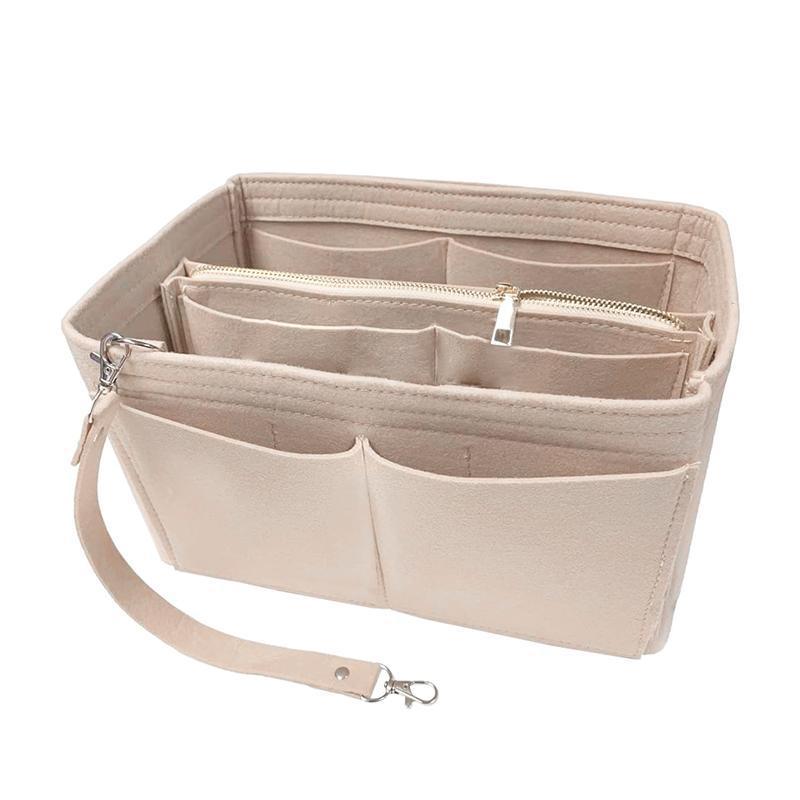 Felt Handbag Organizer Insert with Multiple Pockets for Tote and Purse - Coffee XL Size