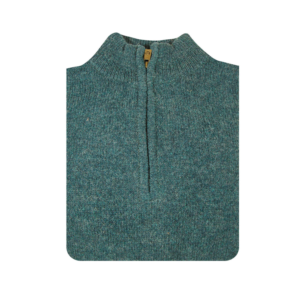 100% SHETLAND RAGG WOOL Half Zip Up Knit JUMPER Pullover Mens Sweater Knitted - Sherwood - S