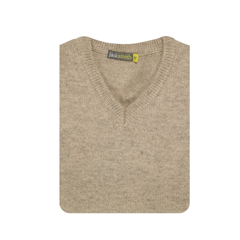 100% Shetland Ragg Wool V Neck Knit Jumper Pullover Mens Sweater Knitted - Oat Marle - XXL
