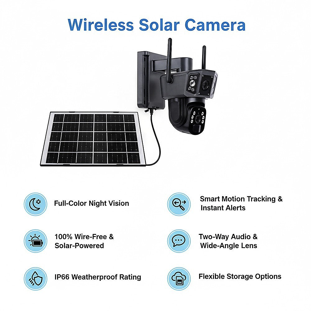 9MP Wireless Solar Camera WIFI Security Outdoor Battery PTZ CCTV Home House V380