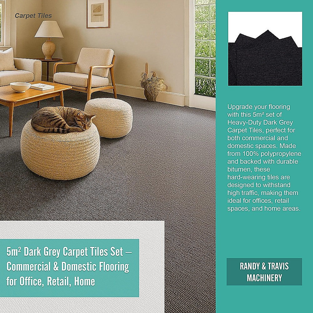 5m² Dark Grey Carpet Tiles Set – Commercial & Domestic Flooring for Office, Retail, Home