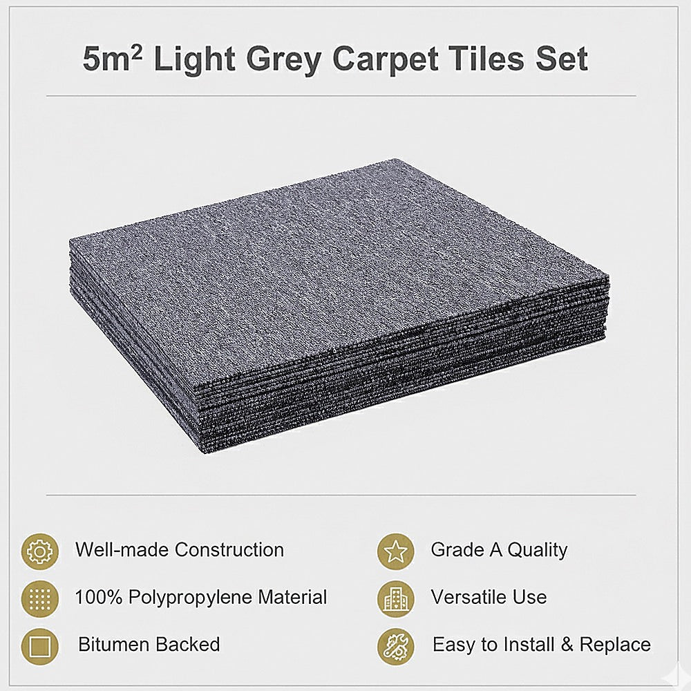 5m² Light Grey Carpet Tiles Set – Commercial & Domestic Flooring for Office, Retail, Home