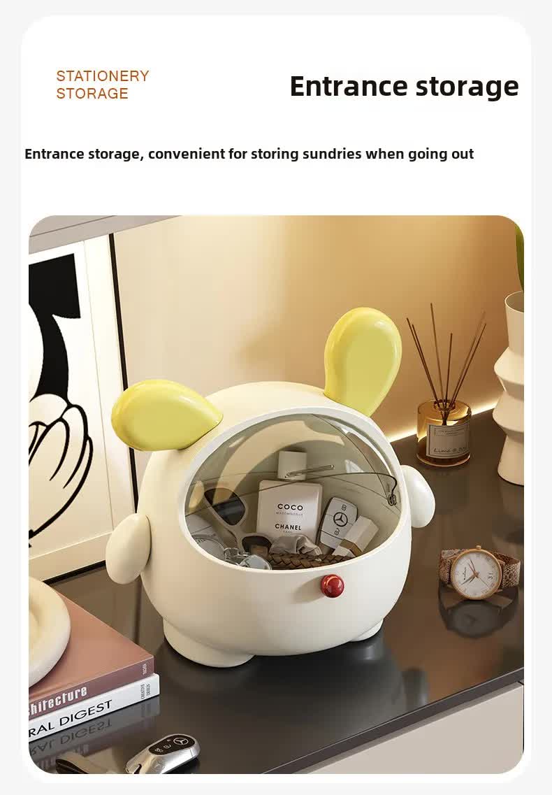 2PCS Yellow-Eared Cute Puppy Desktop Bin with Lid - Mini Trash Can & Storage Organiser - Kawaii Office Decor for Vanity & Home Office