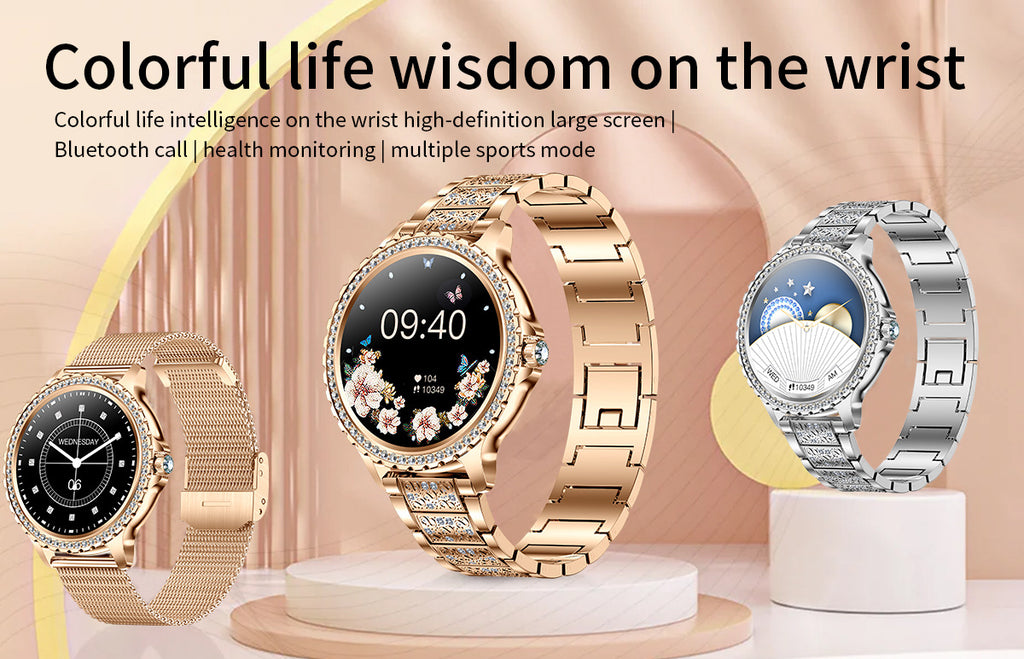 Elegant Women's Smartwatch,HD Touchscreen, Bluetooth Calls, Health Monitoring(gold)