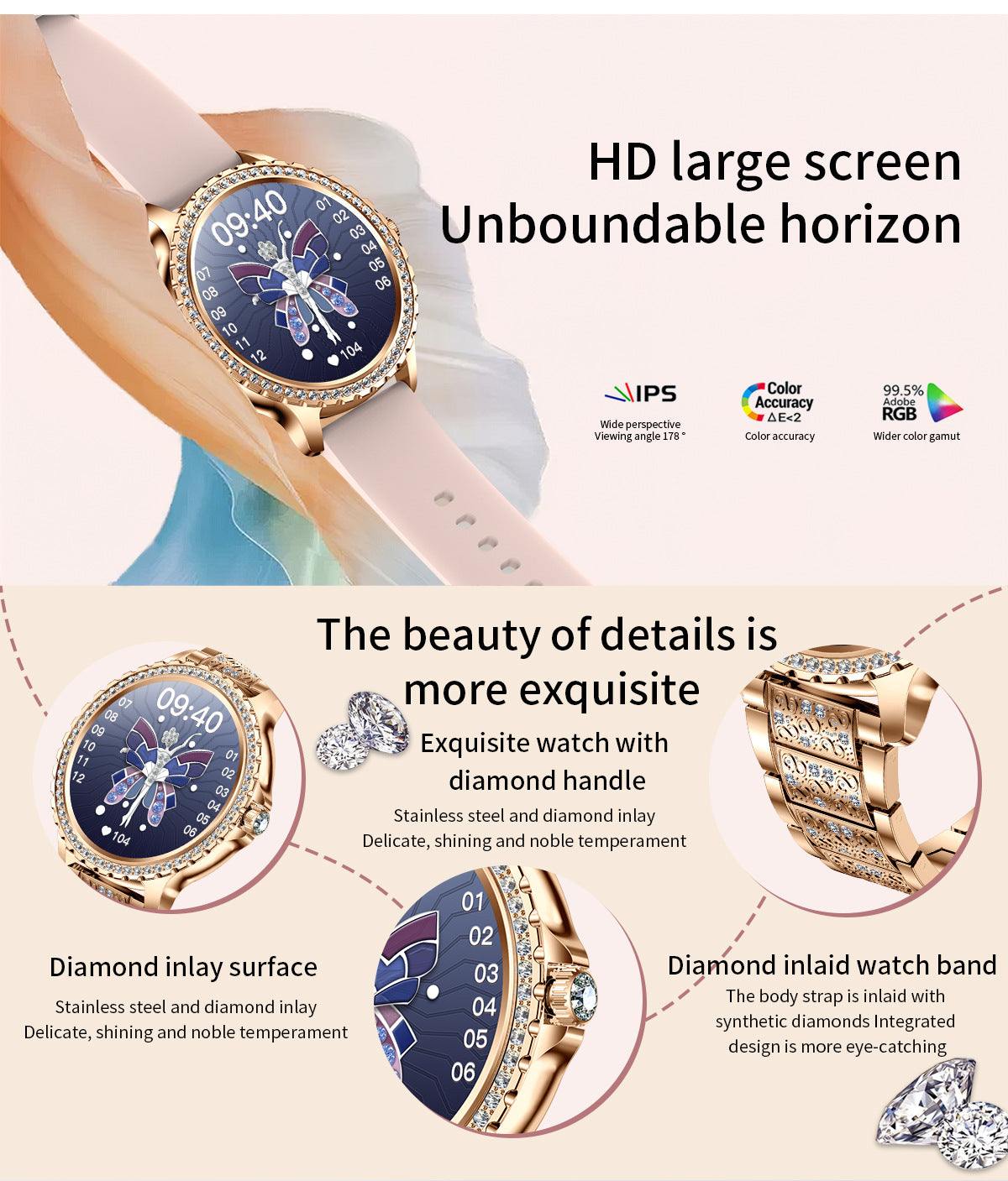 Elegant Women's Smartwatch,HD Touchscreen, Bluetooth Calls, Health Monitoring(Silver)