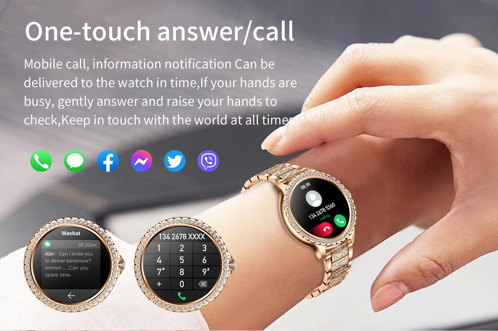 Elegant Women's Smartwatch,HD Touchscreen, Bluetooth Calls, Health Monitoring(Silver)