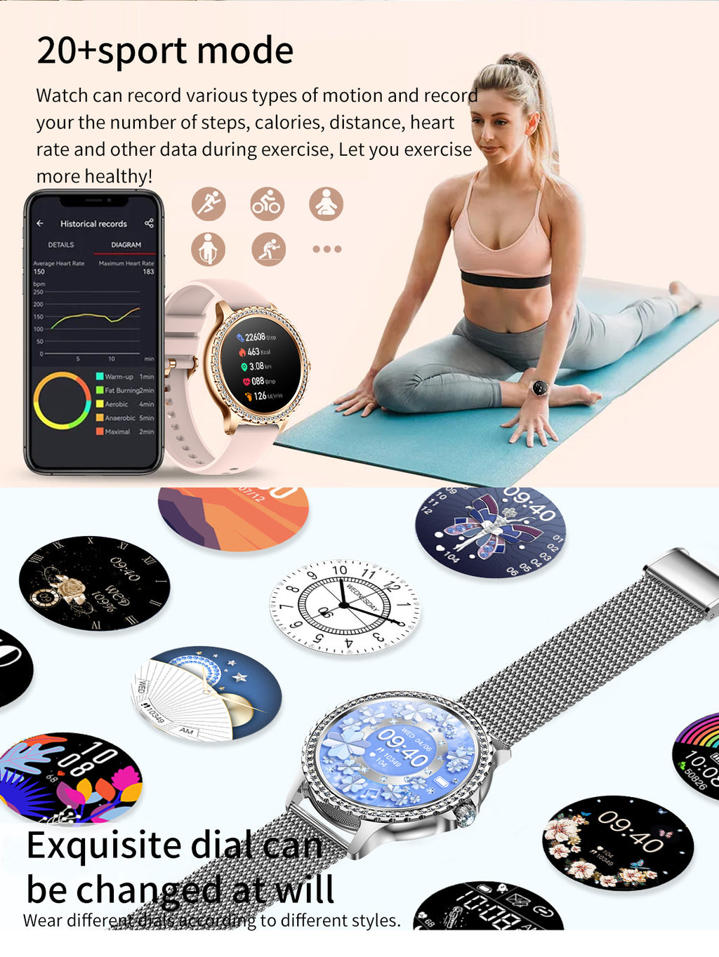 Elegant Women's Smartwatch,HD Touchscreen, Bluetooth Calls, Health Monitoring(Silver)