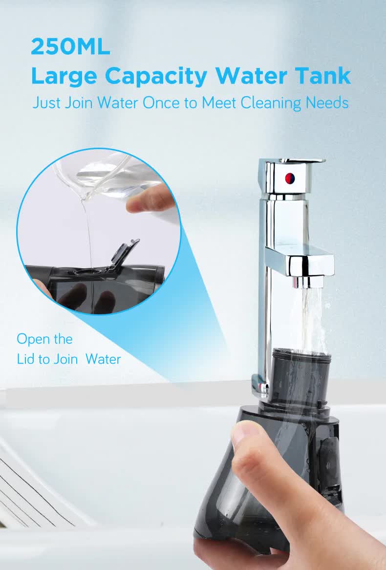 Black Advanced Portable Water Flosser - Rechargeable Oral Irrigator, IPX7 Waterproof, 4 Cleaning Modes for Deep Dental Care