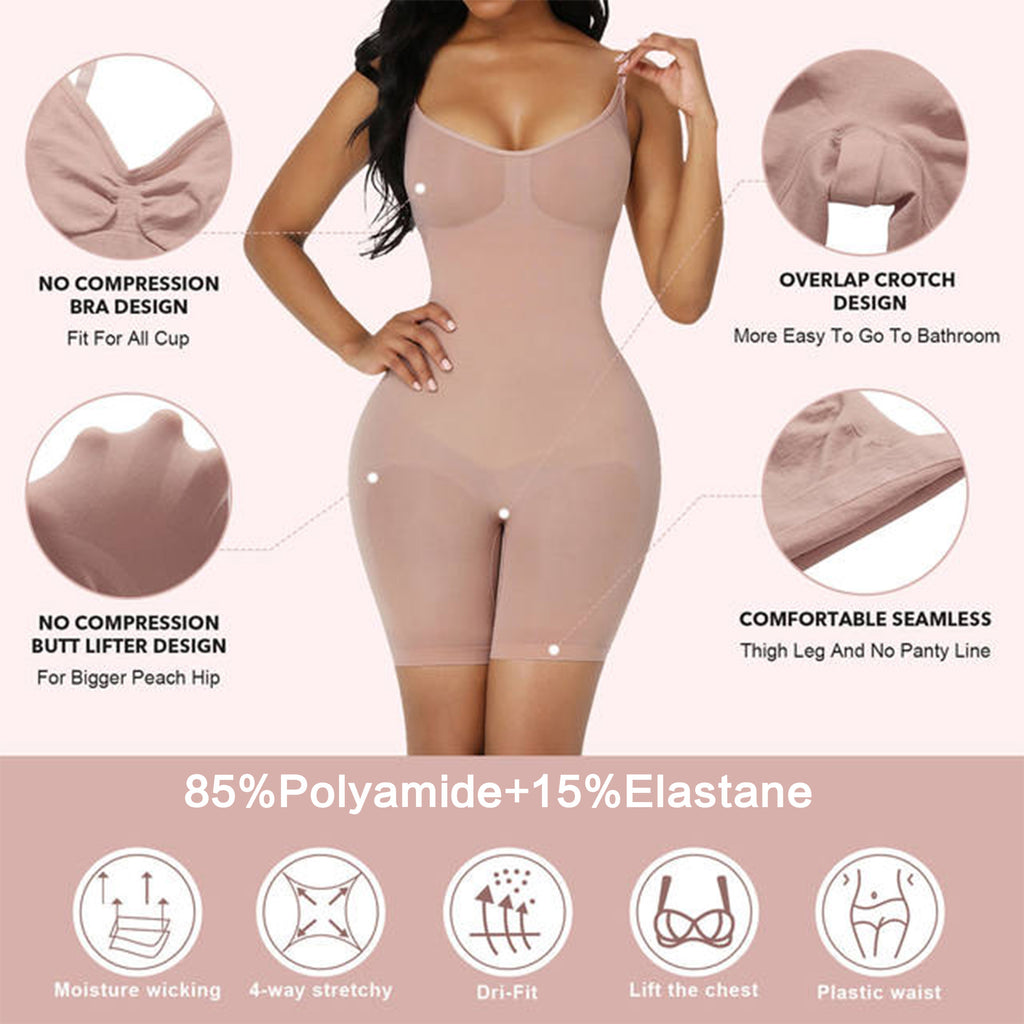 Size M Skin Color Seamless Full Body Shaper for Women - Tummy Control, Butt Lifter & Thigh Slimmer Bodysuit