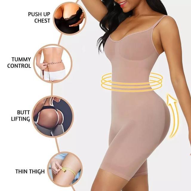 Size M Skin Color Seamless Full Body Shaper for Women - Tummy Control, Butt Lifter & Thigh Slimmer Bodysuit
