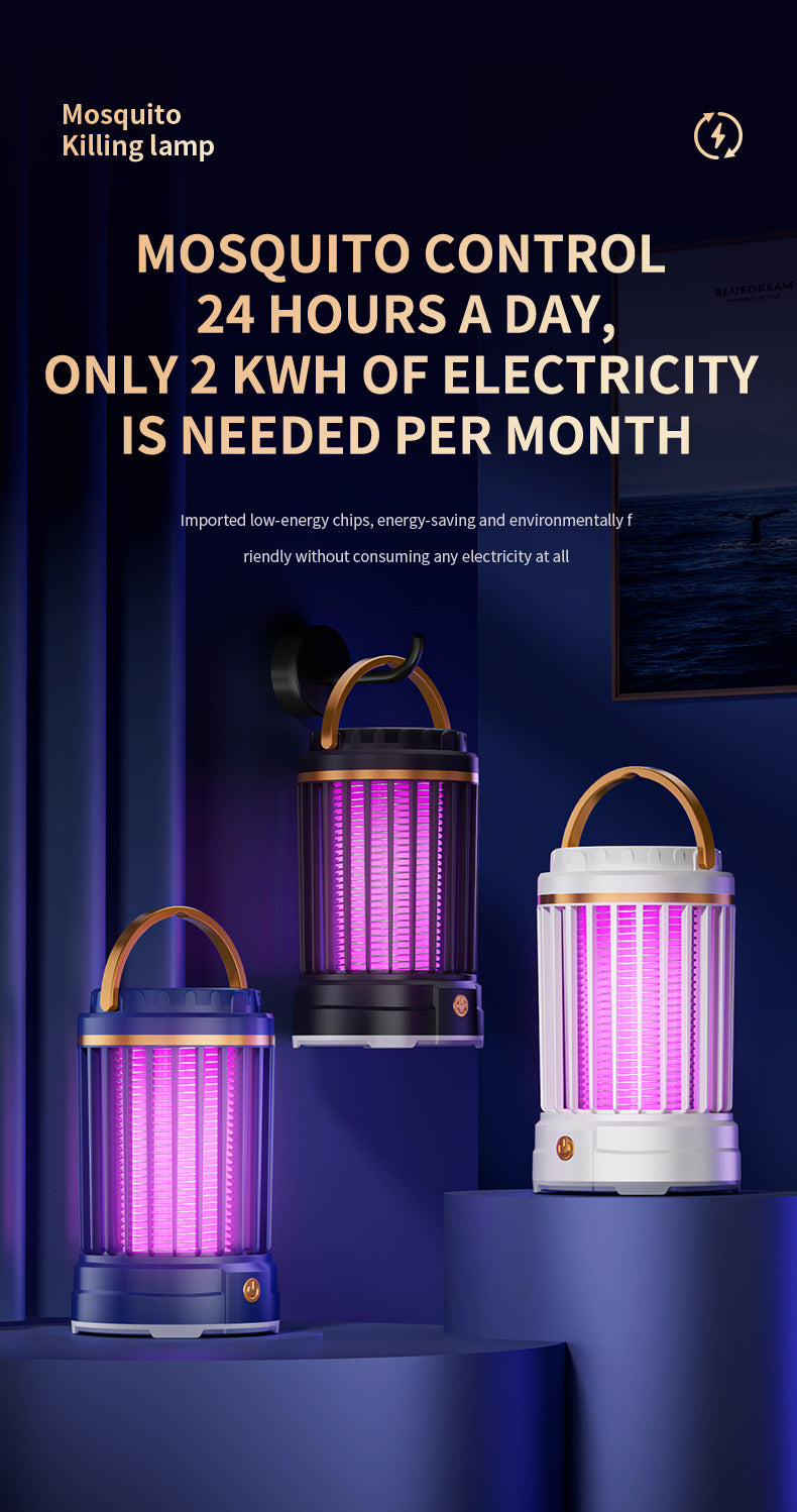 Black Portable 3-in-1 Electric Mosquito Zapper Lamp - UV Bug Killer, Warm Night Light & Bright Lantern, USB Plug-in use