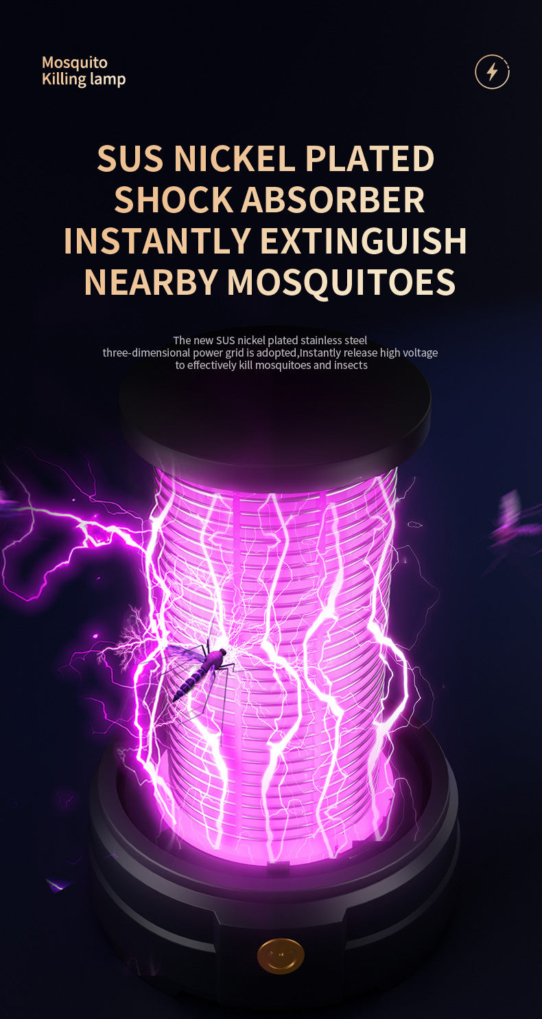 USB Rechargeable White Portable 3-in-1 Electric Mosquito Zapper Lamp - UV Bug Killer, Warm Night Light & Bright Lantern