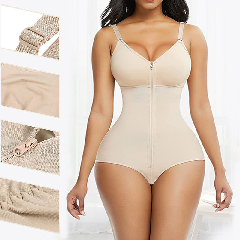 4XL Skin Color Women's Seamless Body-Shaping Onesie with Zipper - Abdomen Slimming and Hip Lifting