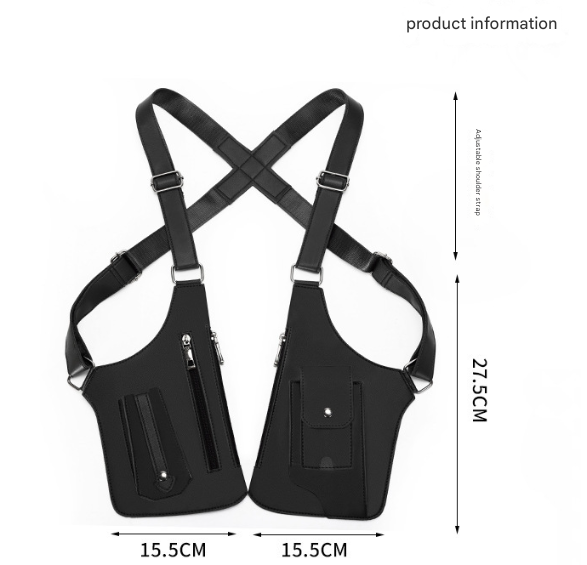 Black Urban Tactical Anti-Theft Shoulder Holster Bag - Secure Multi-Pocket Chest Rig for Men