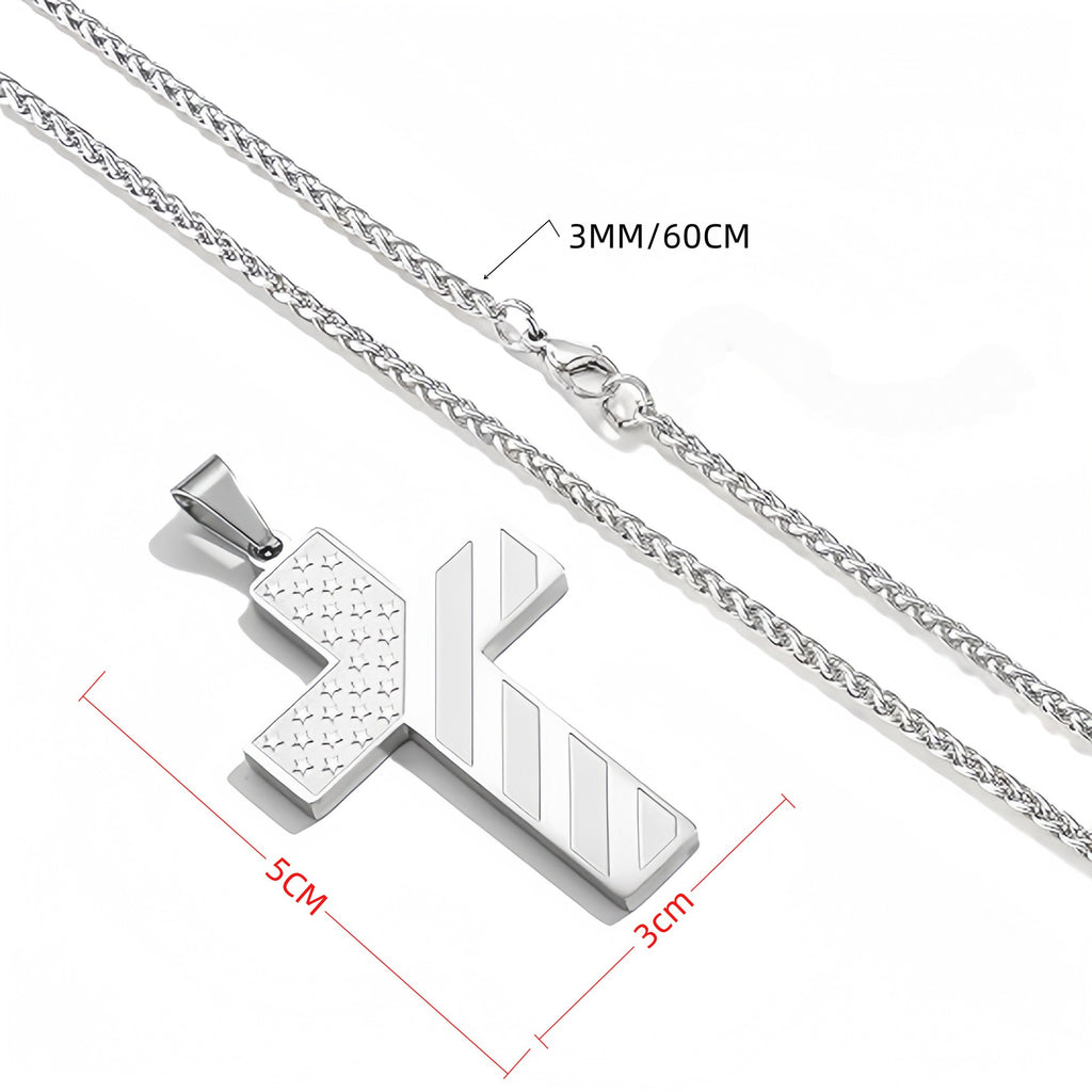 Gold Men's Textured Cross Necklace - Stainless Steel Pendant with Inspirational Message