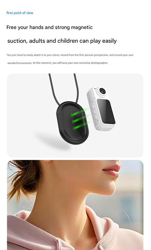 Thumb-Sized 2.7K Camera with 180 Rotatable Lens & Magnet Mount - Capture Your World Hands-Free(black+128G)