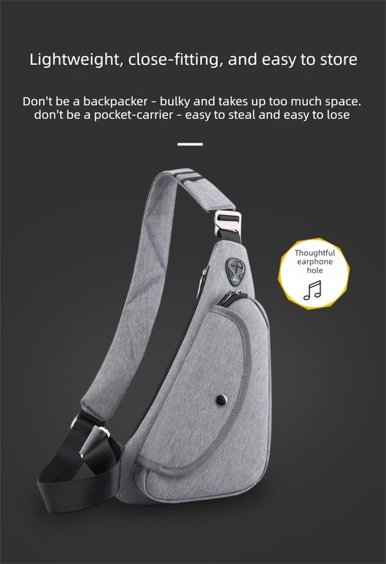 Grey Men's Nylon Fabric Chest Bag – Lightweight, Waterproof & Multi-Functional Crossbody Sling Bag