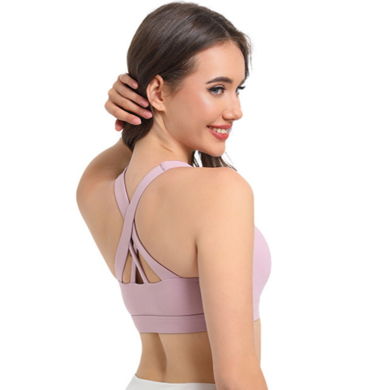 2-Pack Pink High-Support Shockproof Sports Bra(L Size) - Women's Backless Yoga Running Vest with Naked-Feel Comfort (Padded & Wire-Free)