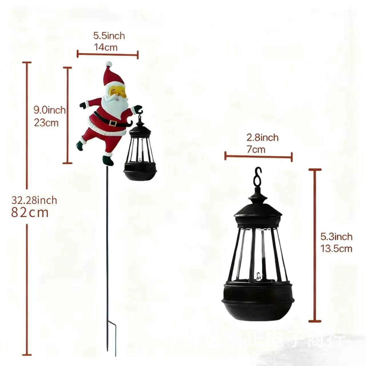 Colorful lights Solar Powered Santa Claus Garden Stake Light with Metal Watering Can - Colourful LED Waterfall Effect - Outdoor Christmas Decoration for Yards and Pathways - 82cm Height