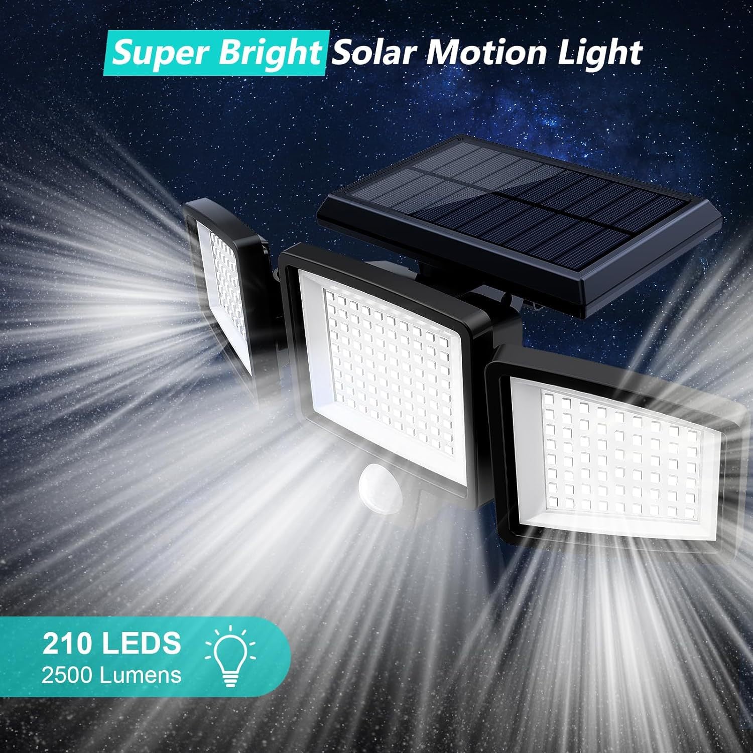 Solar Garden Lights Outdoor Motion Sensor 210 LED - 2-in-1 Ground Spike & Wall Mount Flood Light with Remote IP65 Waterproof for Pathway & Yard