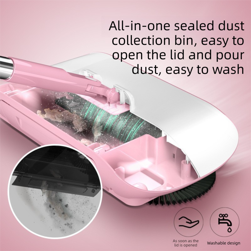 2-in-1 Manual Push Sweeper & Mop with Two Original Clothes - Handheld Floor Cleaner with Sealed Dustbin - Lightweight Cordless Design for Hardwood, Tile, and Marble Floors - Blue