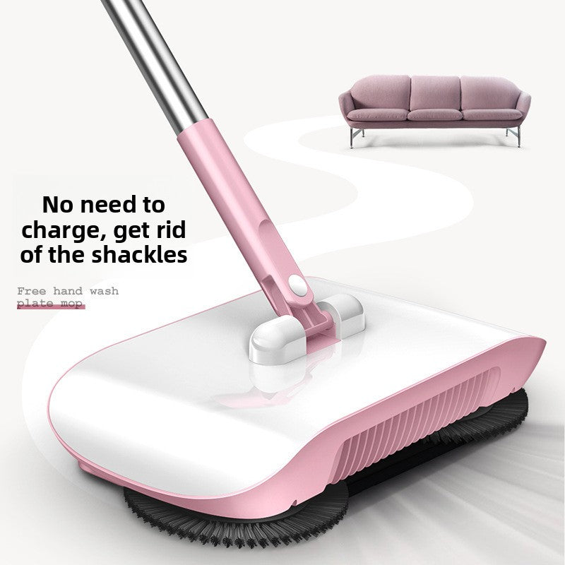 2-in-1 Manual Push Sweeper & Mop with Three Original Clothes - Handheld Floor Cleaner with Sealed Dustbin - Lightweight Cordless Design for Hardwood, Tile, and Marble Floors - Blue