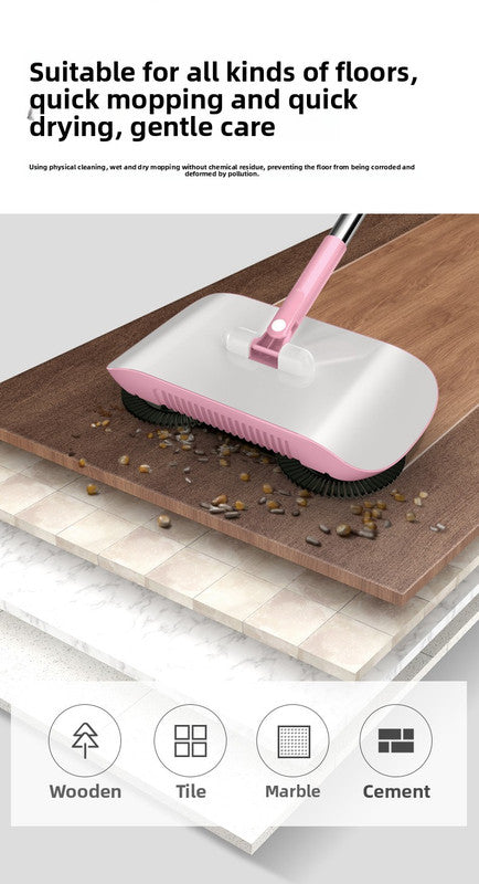 2-in-1 Manual Push Sweeper & Mop with Three Original Clothes - Handheld Floor Cleaner with Sealed Dustbin - Lightweight Cordless Design for Hardwood, Tile, and Marble Floors - Blue